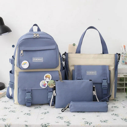 5 Pcs Sets Kids School Backpack Women's Bag Girls Students Bag Rucksack
