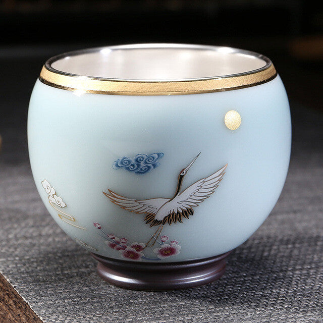 999 Silver gilt tea bowl Ru Kiln Antique Tea Cup Chinese kungfu master tea cup