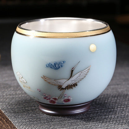 999 Silver gilt tea bowl Ru Kiln Antique Tea Cup Chinese kungfu master tea cup