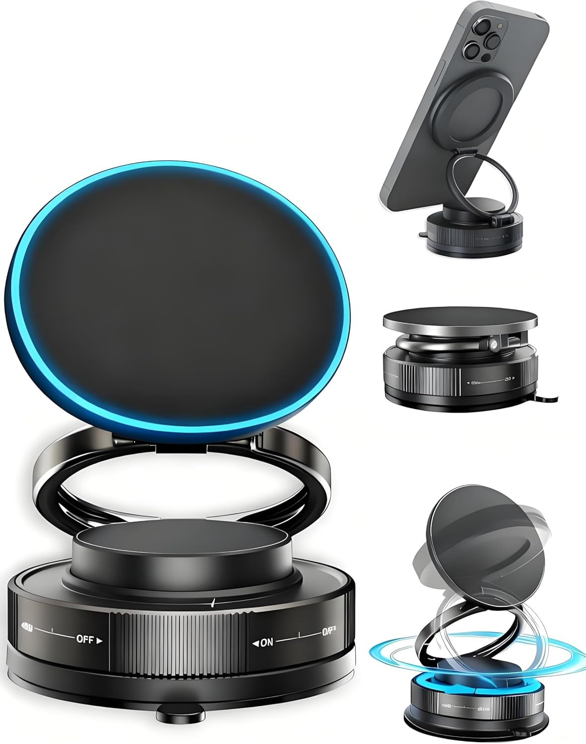 Vacuum Magnetic Car Phone Holder with Strong Magnets, 360° Adjustable Dash Cell
