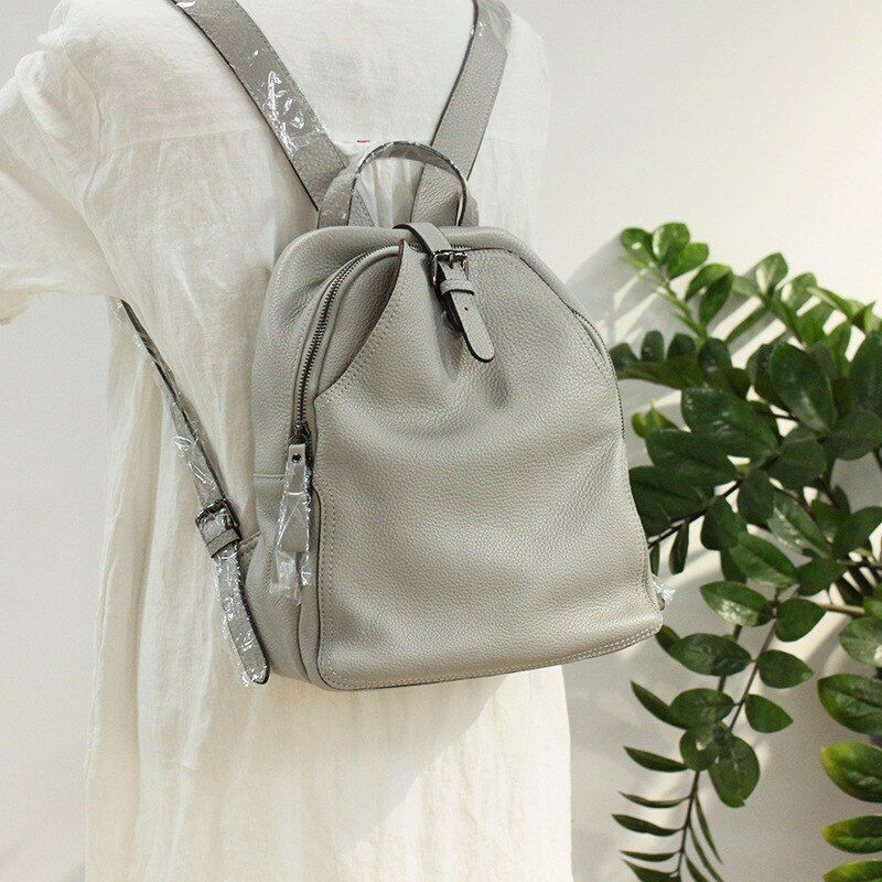 Backpack Women Genuine Leather Travel Shoulder Bags Gray Brown Black School Book