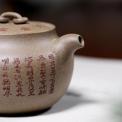 Handmade Tea Pot Chinese Character Carved Tea Master Pot Zisha Qinghui Duan Clay