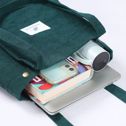Women Corduroy Shoulder Shopping Bags Reusable Female Bag Handbags With Button