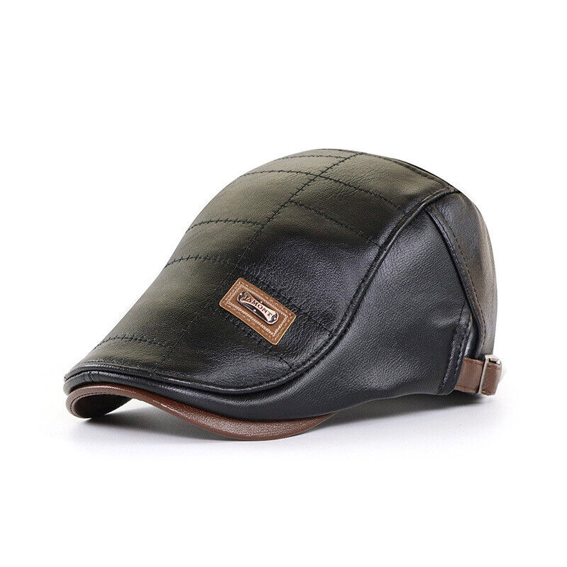 Men Beret Hat Leather Flat Cap Warm Autumn Winter Male Gatsby Retro Beret Caps