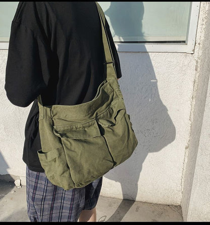 Large Capacity Canvas Shoulder Bags Solid Soft Denim Leisure Travel Bag Casual