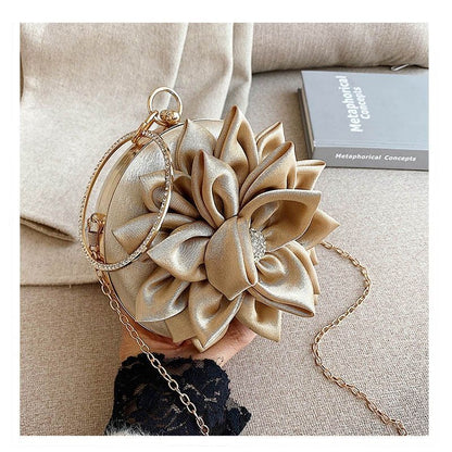 Red Flower Clutch Purse Evening Bag Diamond Wedding Silk Handbag 15*15*5 CM 1 PC