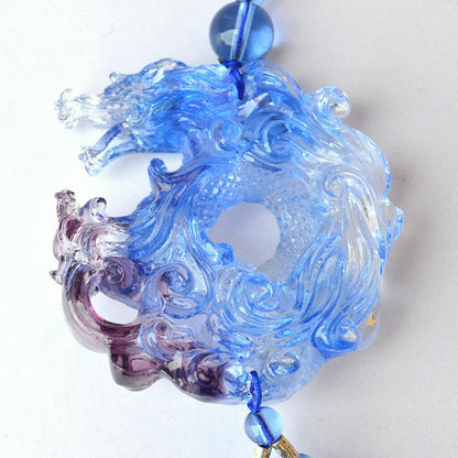 Liuli Blue Crystal Dragon Car Hanging Ornament Feng Shui Talisman Amulet Pendant
