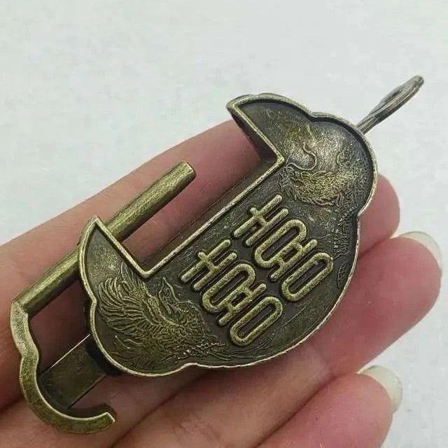 Mini Vintage Chinese Brass Horizontal Padlock Small Lock For Jewelry Box Cabinet