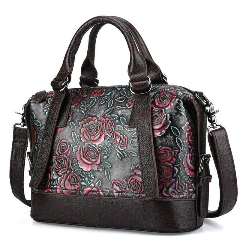 Vintage Women's Hi-Q Genuine Leather Handbags Embossed Designer Shoulder Bags