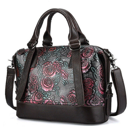 Vintage Women's Hi-Q Genuine Leather Handbags Embossed Designer Shoulder Bags