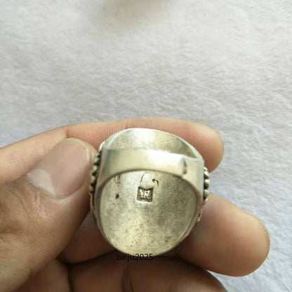 Antique Old Chinese Cloisonne Silver Inlay Gems Flower Jewelry Figure Ring