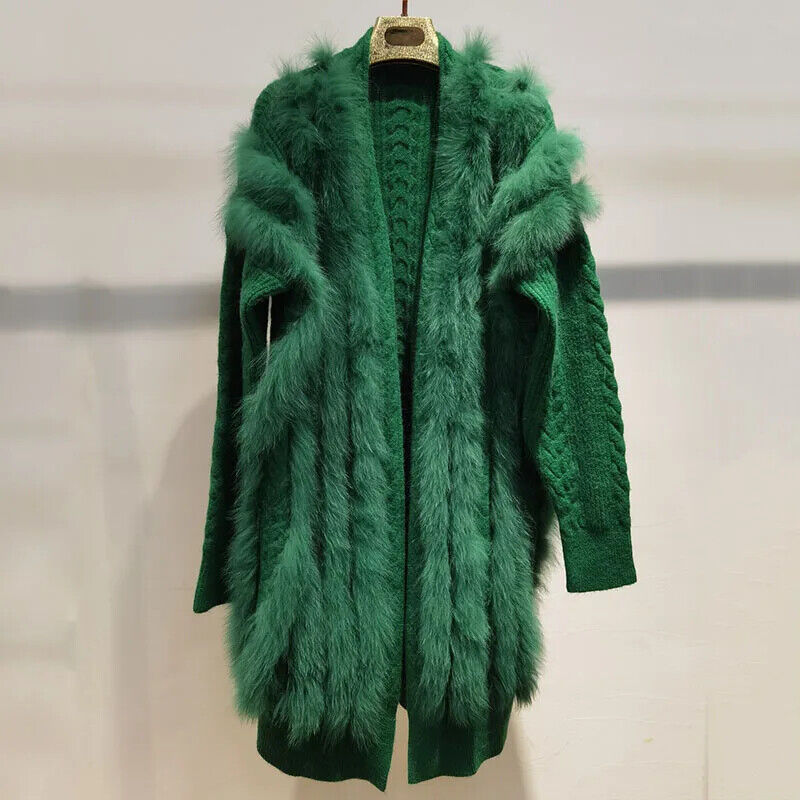Warm Autumn Long Real Fox Fur Coat Long Sleeve Fashion Cardigan Outwear
