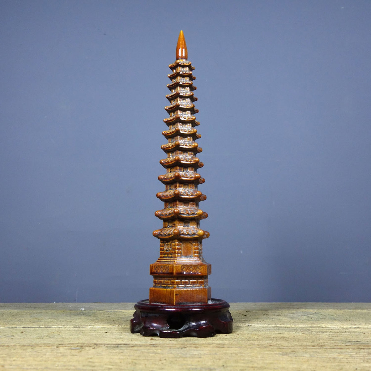 Vintage Rosewood Wenchang Pagoda, Hand-Carved, Red Sandalwood Base, 28cm