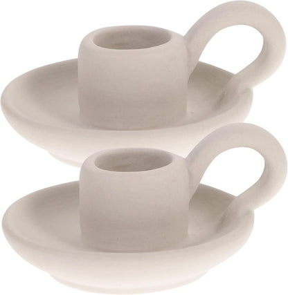 Ceramic Candle Holder with Handle Nordic Style Candle Stand Desktop 2 Pieces