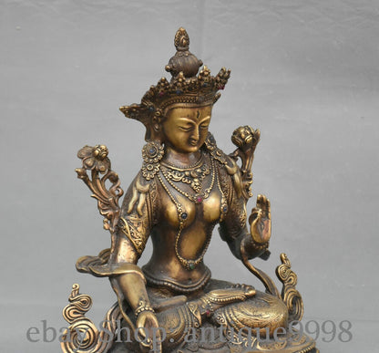 12.5'' Old Tibet Bronze Gilt White Tara Mahayana Buddhism Enlightenment Statue