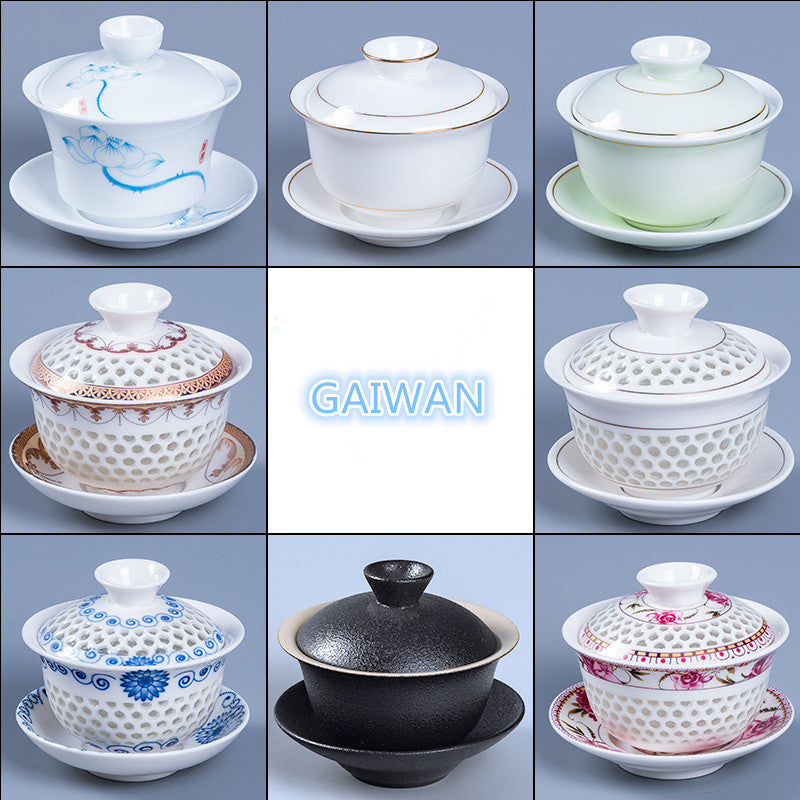 Multi-size Porcelain Gaiwan Chinese Kungfu Tea Set Cup Bowl Creative Cup Saucer