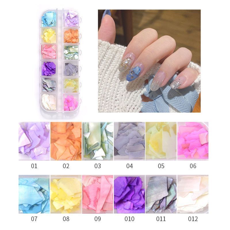 Nail Art Decor 12Design Box 3D Irregular Abalone Seashell Fragment Flakes Charms