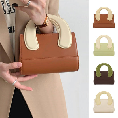 Small Mini Oversized Handles Leather Tote Clutch Box Handbag Purse Shoulder Bag