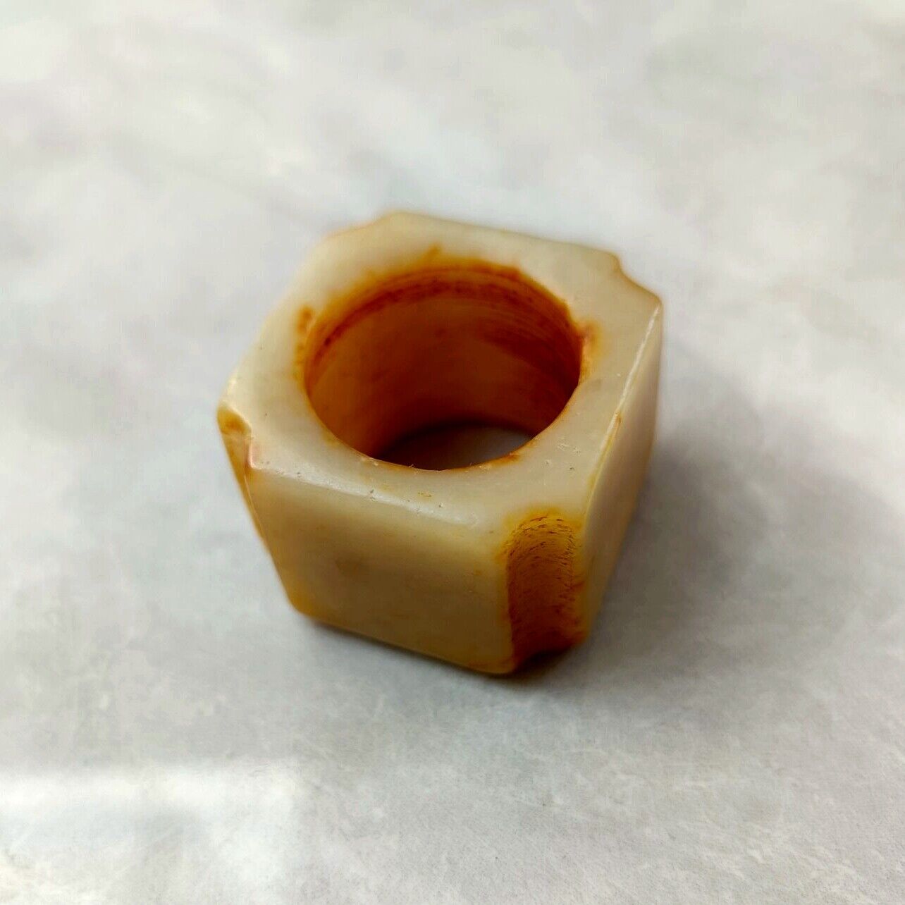 Chinese Hotan Hetian Jade Carving Unique Sculpture Collector Thumb Ring square