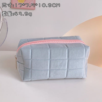 Solid Color Cosmetic Bag Travel Make Up Toiletry Bag Washing Pouch Velvet Zipper