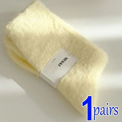 Women Socks 1-3Pairs Synthetic Mink Fleece Winter Warm Thick Middle Tube Hosiery
