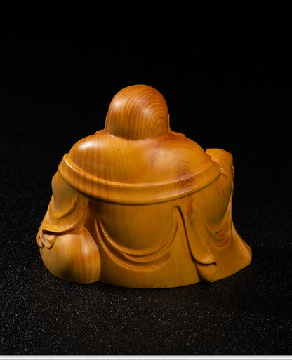 8CM Boxwood Maitreya Sculpture Wood Carving Buddha Statue Collection Decorations