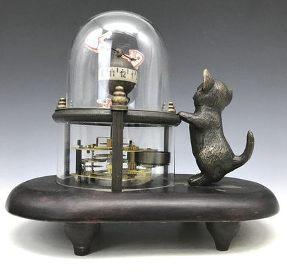Brass Cat Catching Fish Clock Table Clock Retro Craft Lucky Feng Shui Ornaments