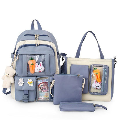4 Pcs Set Women Backpack Laptop School Bags College Student Book Bag Rucksack