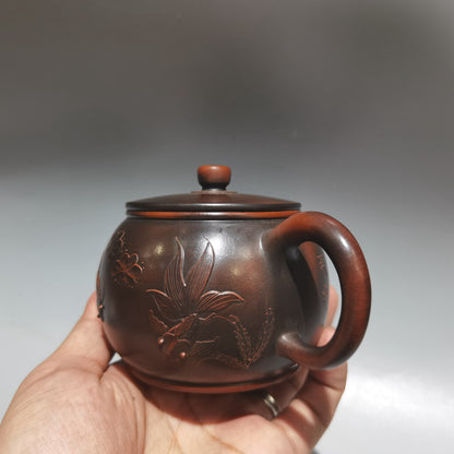 Chinese Yixing Zisha Clay Handmade Kiln change Fish Pattern Teapot