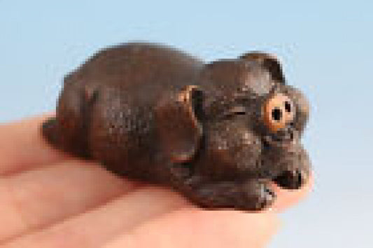 Chinese Lovely Bronze Pig Figure Statue Table Decoration Hand Piece Gift