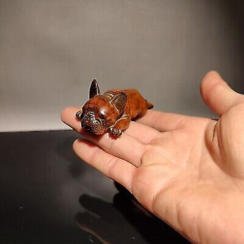 Vintage Wood Carved Wooden Sculptures Mini To Be Naughty Mangy Dogs Gift