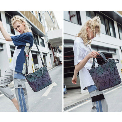 Luminous Big Bag Holographic Reflective Geometric Shoulder Bags Handbags Zipper
