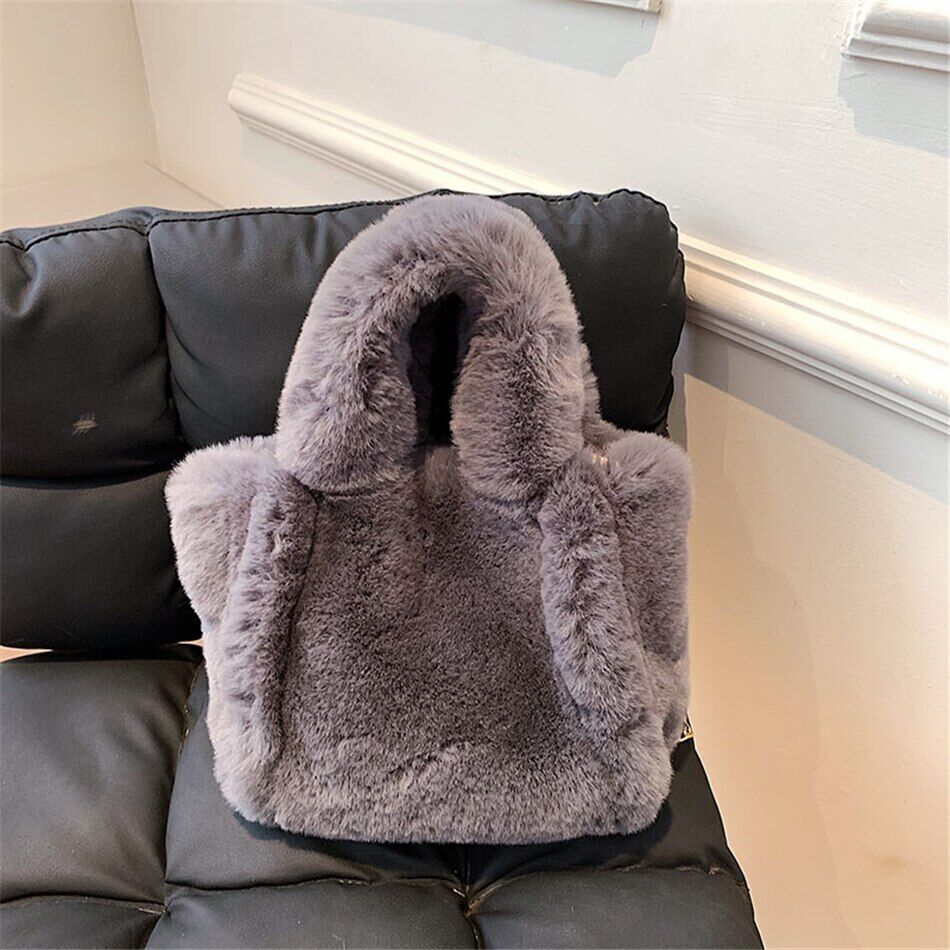 Faux Fur Women's Tote Bag Plush Shoulder Bags Women Soft Top Handbags Warm