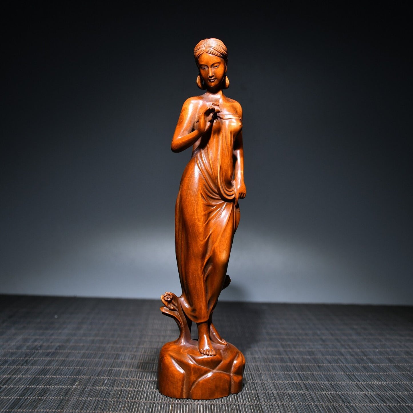 Chinese Antique Wood Carving Wooden Sculpture Artwork Statue Women Ladies Maiden