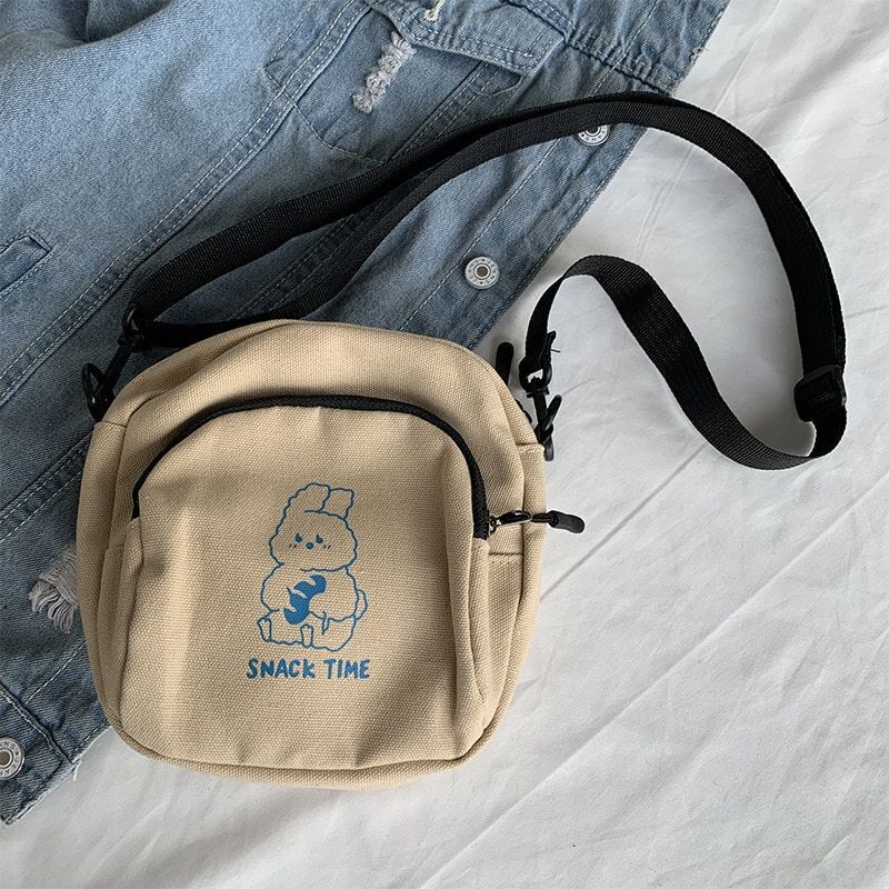 Rabbit Canvas Small Crossbody Bag Casual Student Vintage Purse Handbag Shoulder