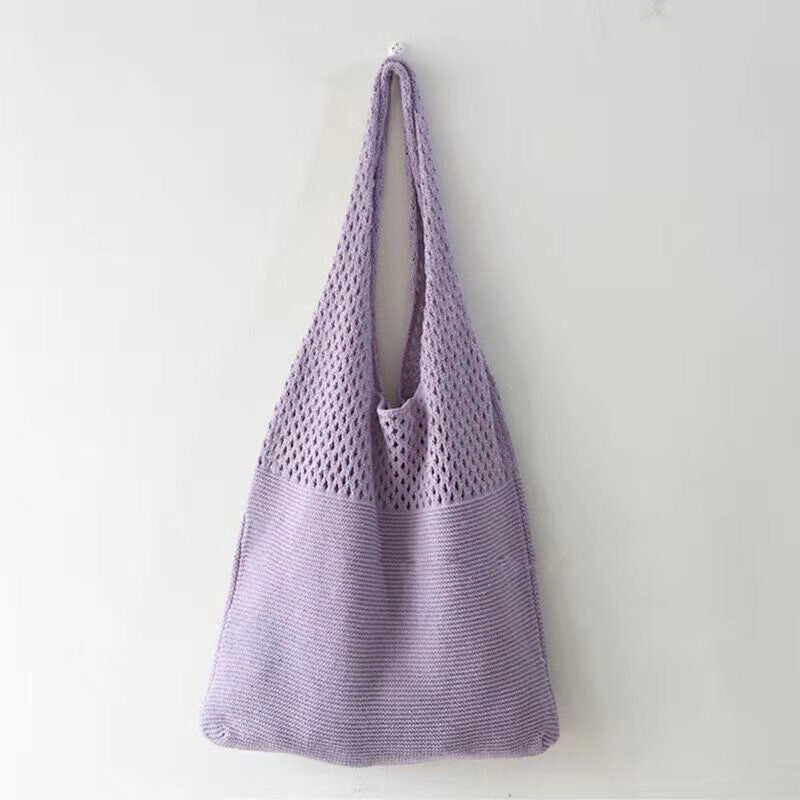 Crochet Braided Knitted Handbags Large Capacity Totes Hollow Woven Shoulder Bag