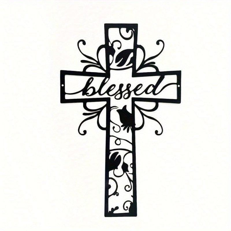 CIFbuy Cross with Clover & Branch Metal Wall Art - Rustproof Modern Home Decor