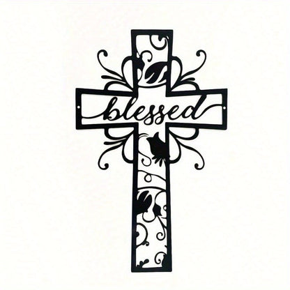 CIFbuy Cross with Clover & Branch Metal Wall Art - Rustproof Modern Home Decor