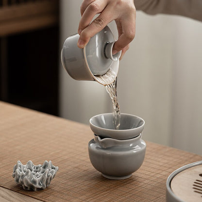 Japanese Gray Smoky Gray Glaze Filter Set Ceramic Tea Funnel Tea Filter