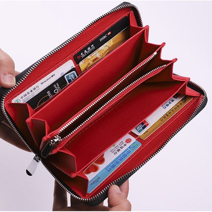 Wallet Carbon Fiber Microfiber Purse Cards Waterproof Non-Slip Long Zippered Bag