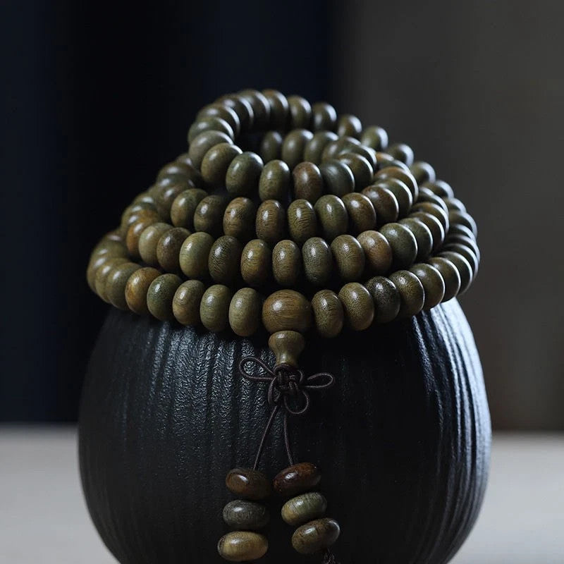Argentine Green Sandalwood 108 Beads Abacus Mala Bracelet Unisex Buddhist Prayer