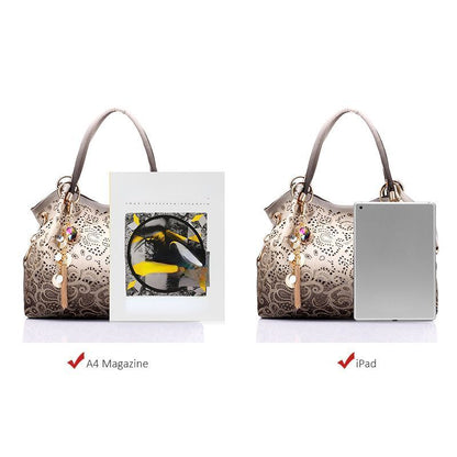 Hollow Out Ombre Handbags Floral Print Shoulder Bag Tassel Purse 35*10*29 CM 1PC