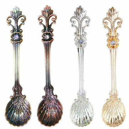 4Pcs/Set 11cm Royal Style Metal Carved Coffee Tea Spoon Vintage Antique Flatware