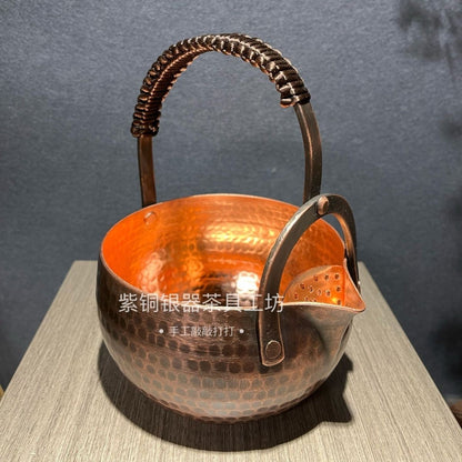 Pure Copper 550ml Tea Kettle Vintage Hammered Handle Pot