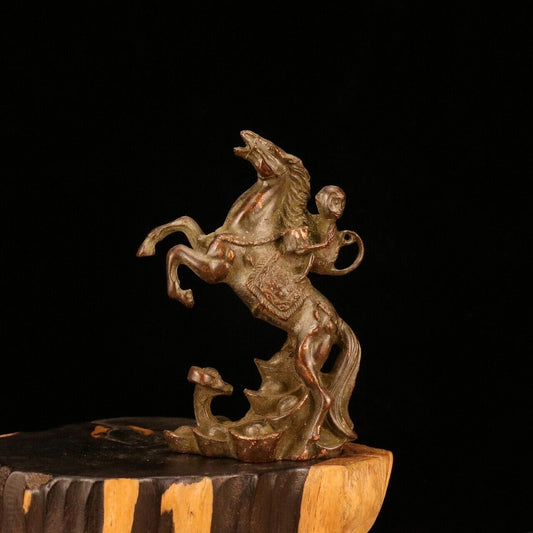Collectible Tea Pet Old Copper Carved Monkey on Horse Statue Desktop 马上封侯