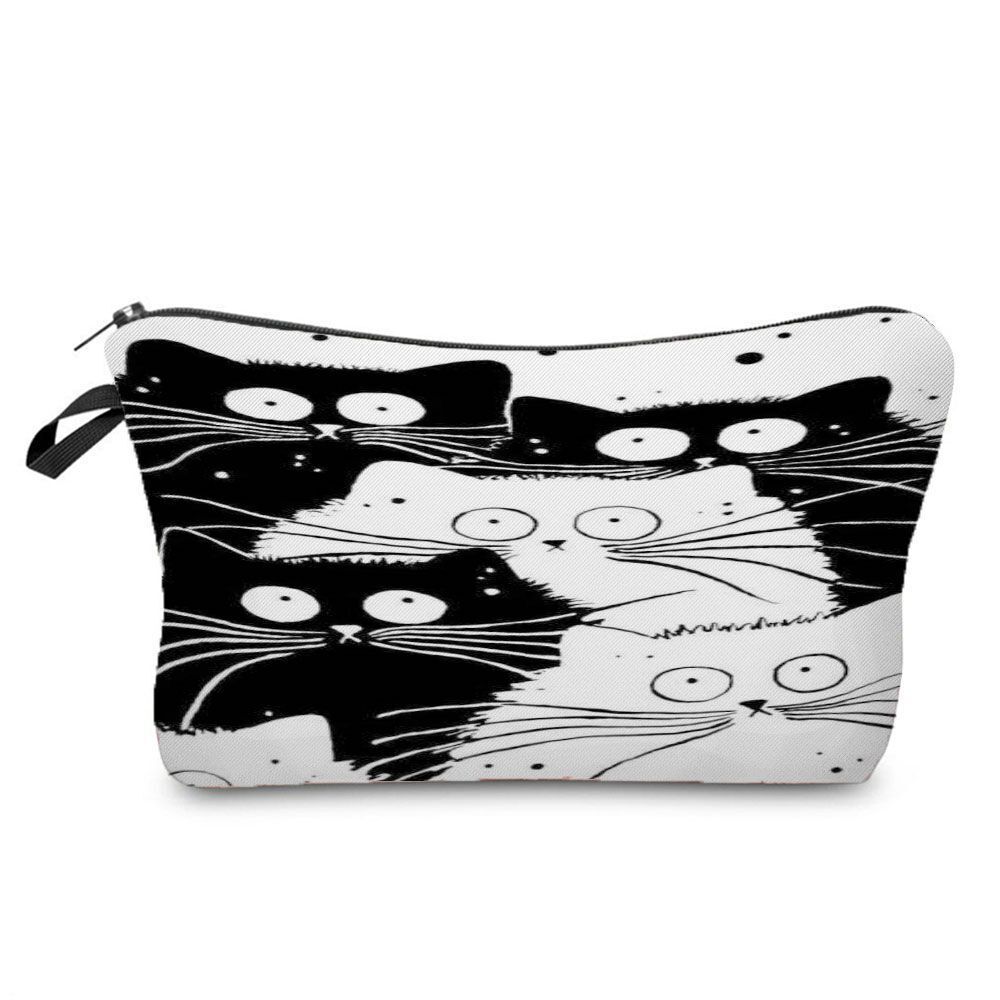 Makeup Bag Travel Storage Purse Mini Toiletry Bags Black Cat Print Cosmetic Case