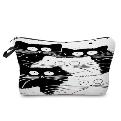 Makeup Bag Travel Storage Purse Mini Toiletry Bags Black Cat Print Cosmetic Case