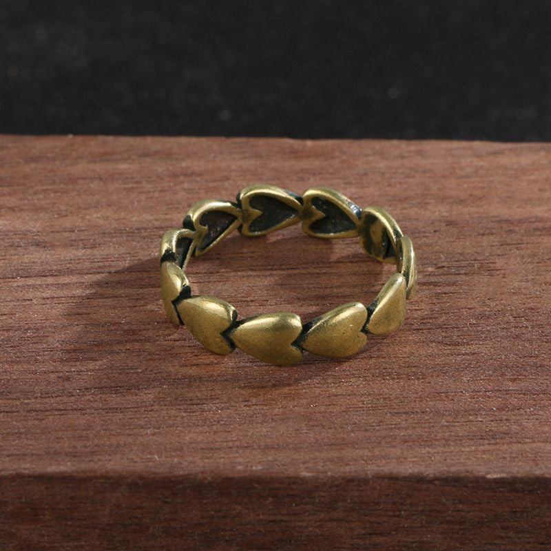 Vintage Brass Heart Ring Adjustable Open Retro Bronze Finger Ring