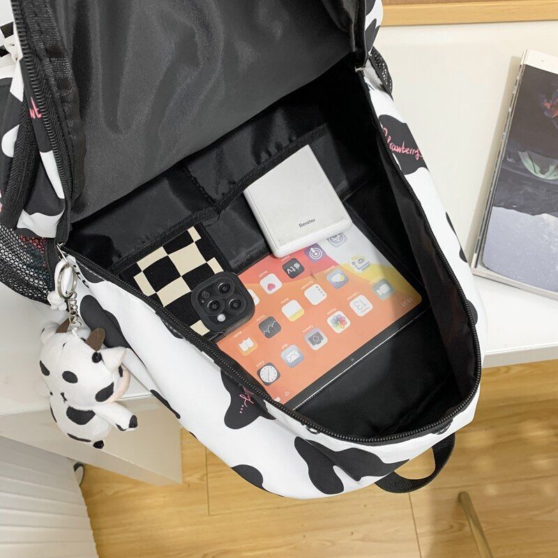 Large Capacity Cow Grain Bag Mesh Backpack Leisure Students Schoolbag 44*18*31CM