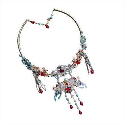 Chinese Hanfu Cloisonne Necklace Vintage Yingluo Collar Winter Choker
